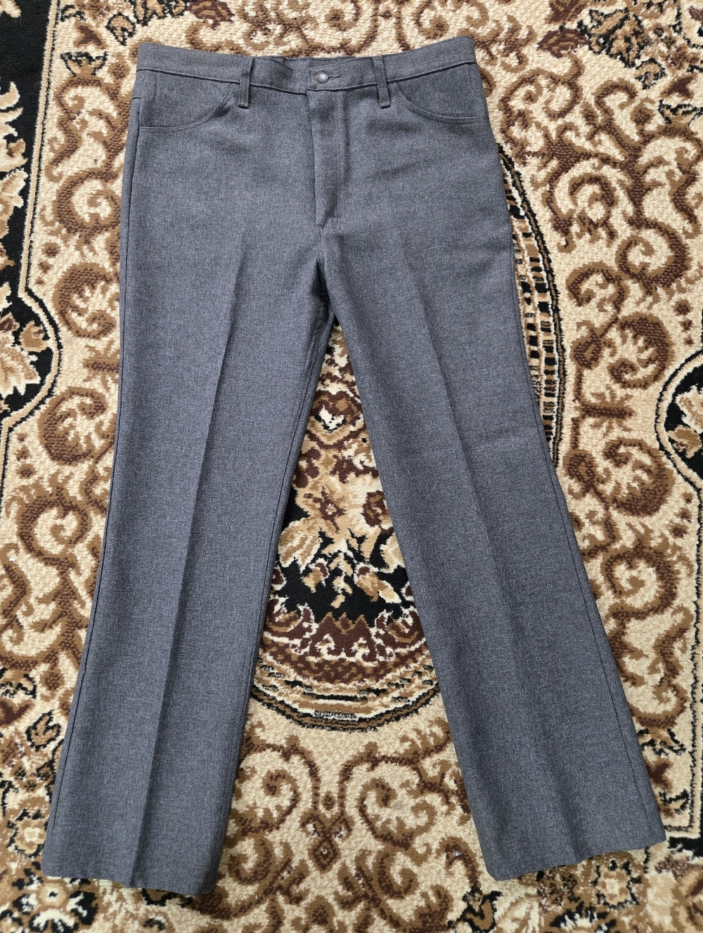 Wrangler Pleated Polyester Dress Pants Western Cowboy Slacks Trousers Retro Gray